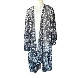 R N B Black Polka Dot Pink Heart Kimono Duster Open Front 3/4 Sleeve Sheer flowy